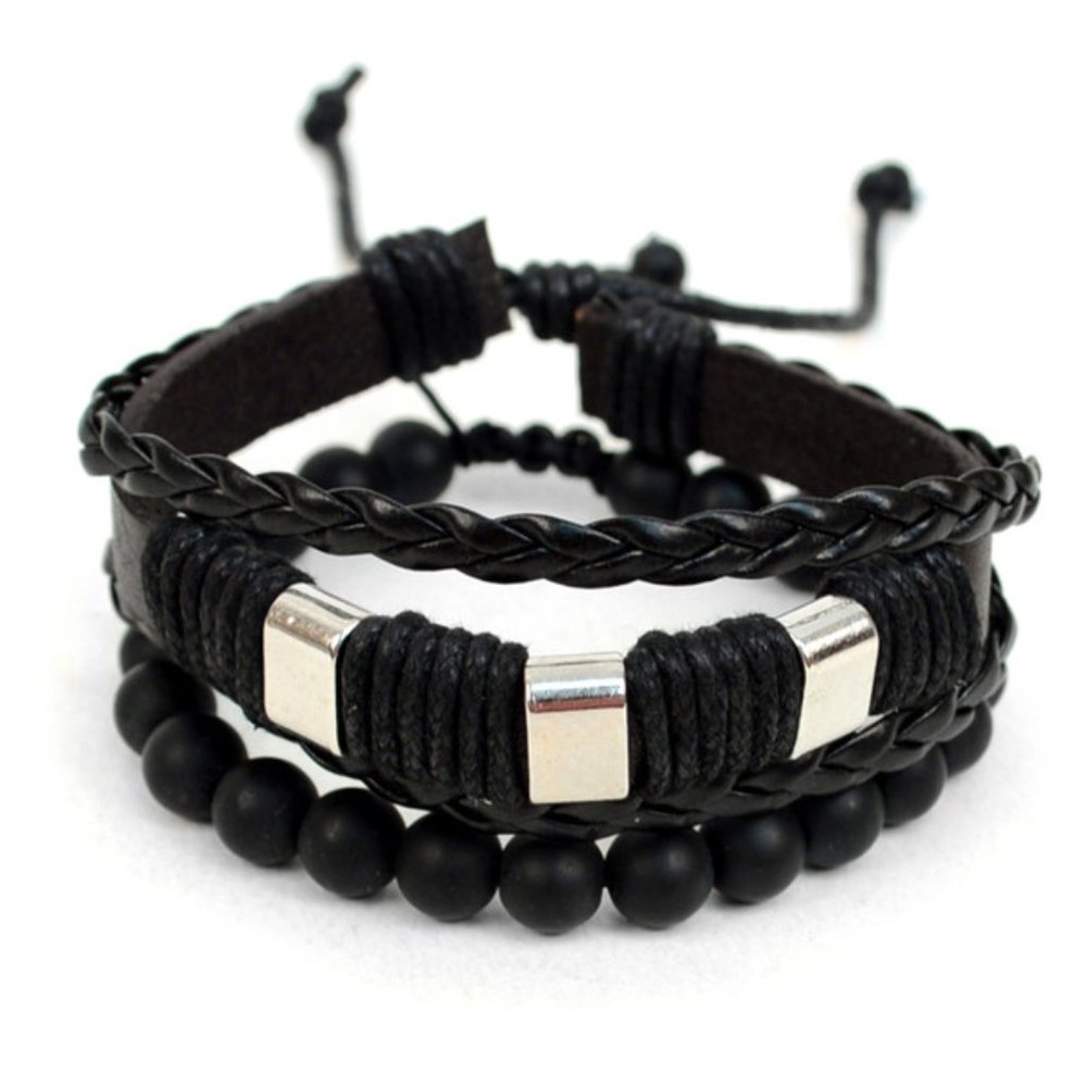 Genuine Leather 2 Piece Bracelet Set for Men or Women